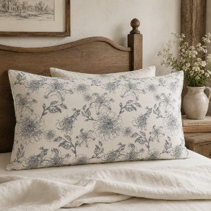 Vintage French Toile Botanical Bird Rustic Country Pillow Case