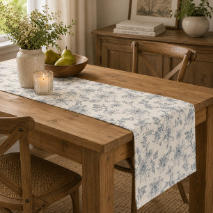 Vintage French Toile Botanical Bird Rustic Country Short Table Runner