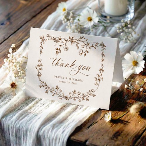 Vintage French Toile Brown Cream Photo Wedding Thank You Card