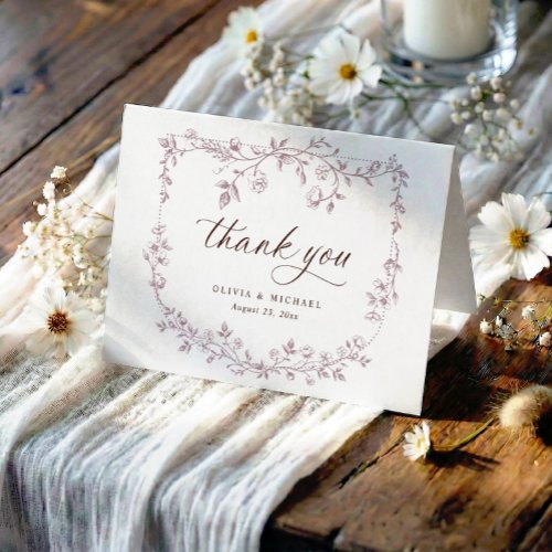 Vintage French Toile Dusty Rose Pink Photo Wedding Thank You Card