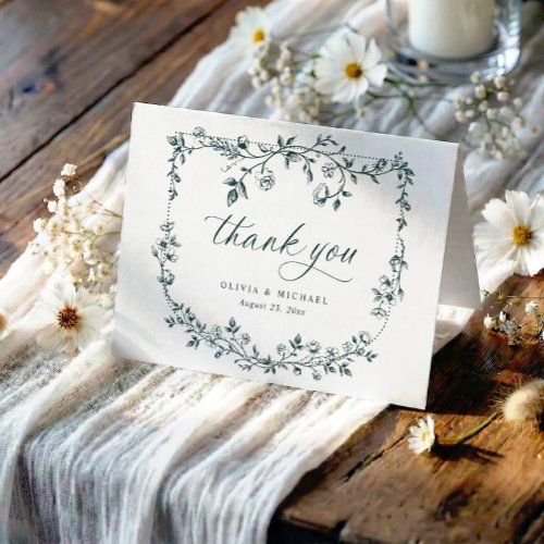 Vintage French Toile Emerald Green Photo Wedding Thank You Card
