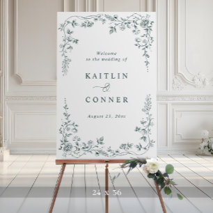 Vintage French Toile Emerald Large Wedding Welcome Foam Board