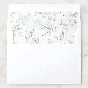 Vintage French Toile Floral GreenWedding  Envelope Liner