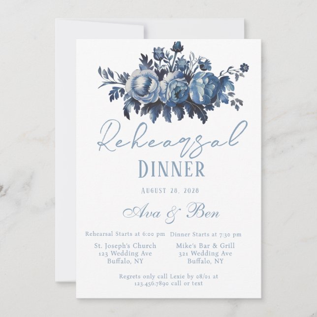 Vintage French Toile Floral Rehearsal Dinner Invitation (Front)