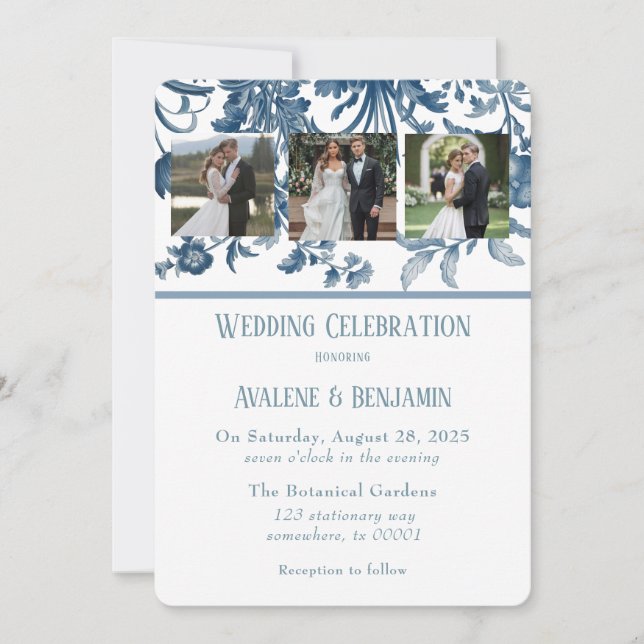 Vintage French Toile Floral Wedding Photo  Invitation (Front)