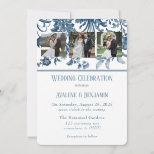 Vintage French Toile Floral Wedding Photo Invitation