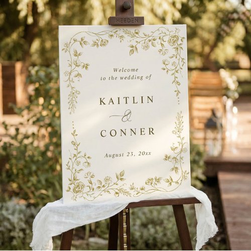 Vintage French Toile Gold Wedding Welcome Sign