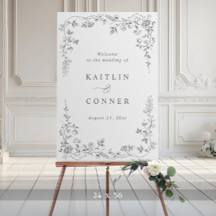 Vintage French Toile Gray Large Wedding Welcome Foam Board