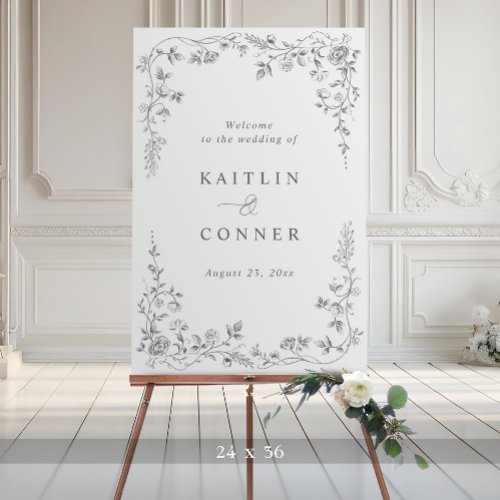 Vintage French Toile Gray Large Wedding Welcome Foam Board