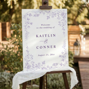 Vintage French Toile Lavender Wedding Welcome Sign