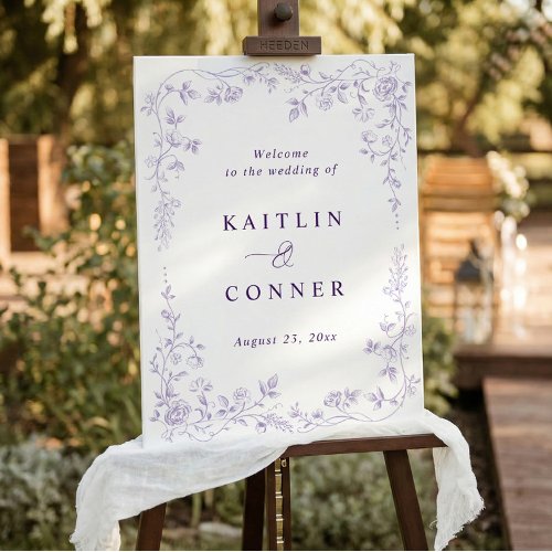 Vintage French Toile Lavender Wedding Welcome Sign