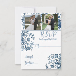 Vintage French Toile Photo Wedding RSVP Cards