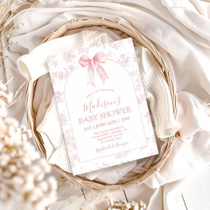 Vintage French Toile Pink Bow Floral Baby Shower Invitation