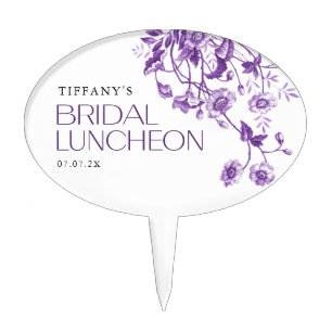 Vintage French Toile Purple Floral Bridal Shower Cake Topper