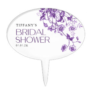 Vintage French Toile Purple Floral Bridal Shower Cake Topper