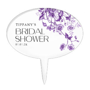 Vintage French Toile Purple Floral Bridal Shower Cake Topper