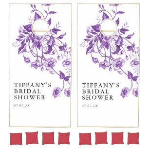 Vintage French Toile Purple Floral Bridal Shower Cornhole Set