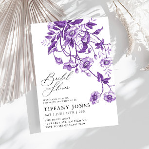 Vintage French Toile Purple Floral Bridal Shower Invitation