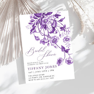 Vintage French Toile Purple Floral Bridal Shower Invitation