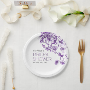 Vintage French Toile Purple Floral Bridal Shower Paper Plates