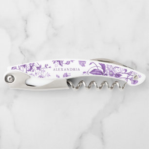 Vintage French Toile Purple Floral Bridal Shower Waiter's Corkscrew