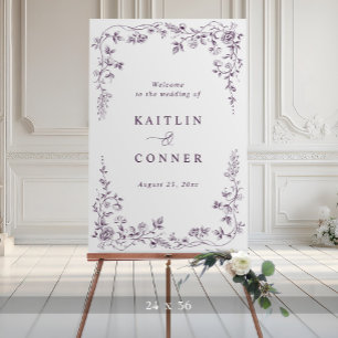 Vintage French Toile Purple Large Wedding Welcome Foam Board