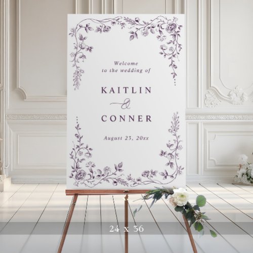 Vintage French Toile Purple Large Wedding Welcome Foam Board