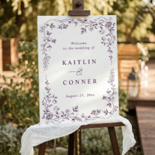 Vintage French Toile Purple Wedding Welcome Sign