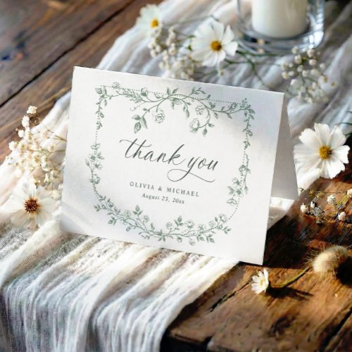 Vintage French Toile Sage Green Photo Wedding Thank You Card
