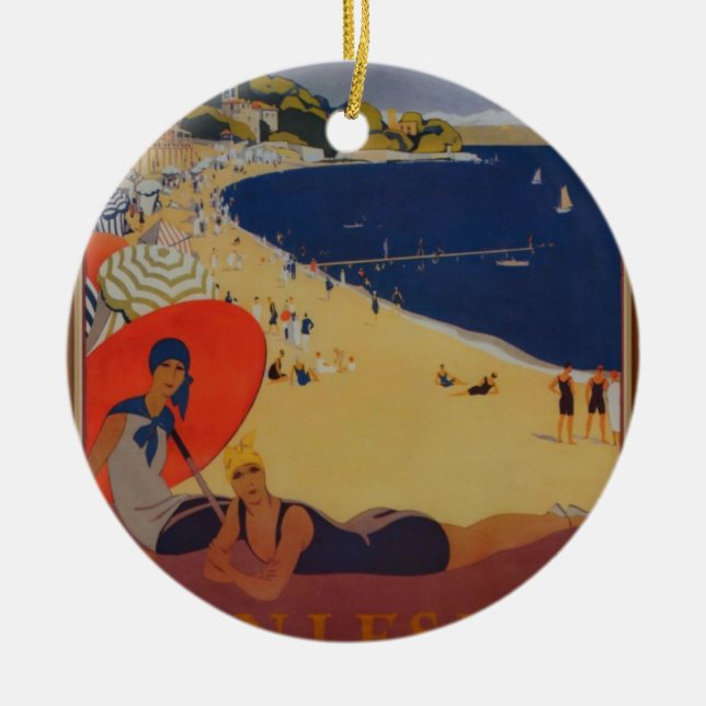 Vintage French Travel Advertisement Ceramic Ornament (Front)