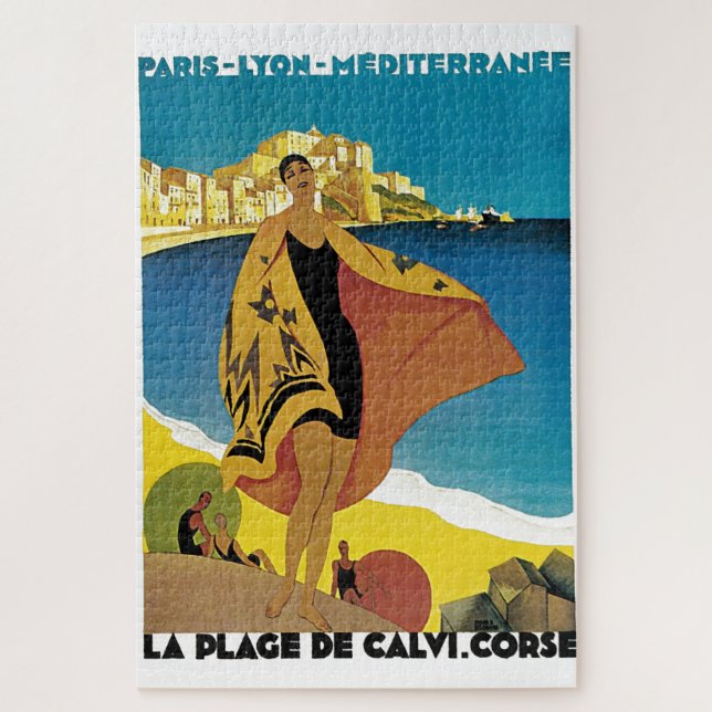 Vintage French Travel Art Painting Illustration Jigsaw Puzzle (Vertical)
