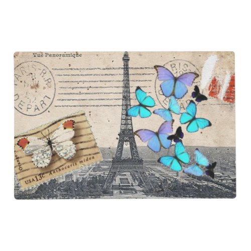 Vintage French Travel Butterfly Paris Eiffel Tower Placemat