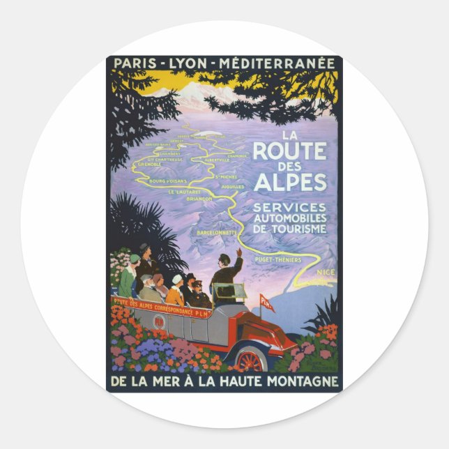 Vintage French Travel Poster Art Classic Round Sticker (Front)
