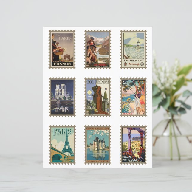 Vintage French Travel Poster Faux Stamps Paris | Zazzle