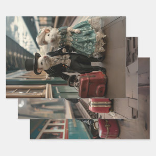 Vintage French Traveling Mice Decoupage Wrapping Paper Sheets