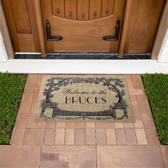 Vintage French Tree Frame Personalized Welcome Doormat (Outdoor)