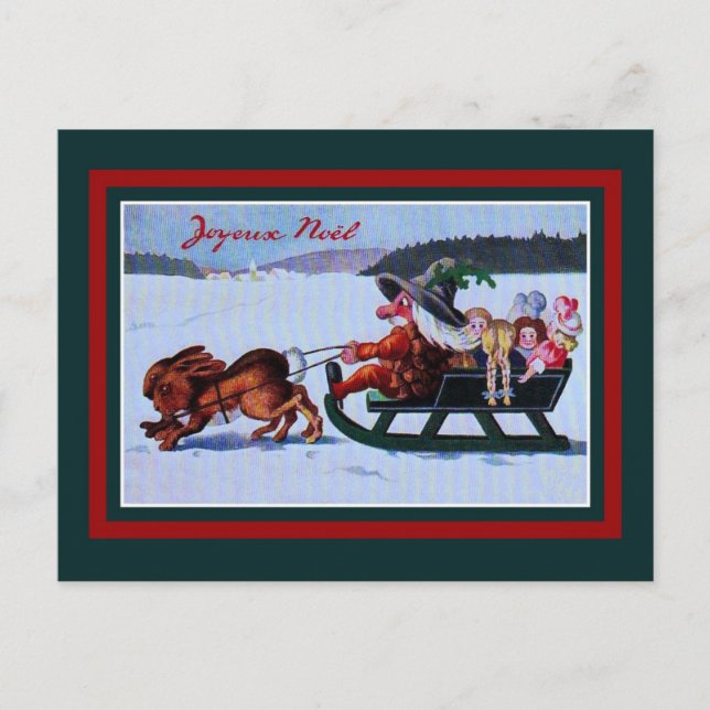 Vintage French troll like Santa Christmas Holiday Postcard (Front)