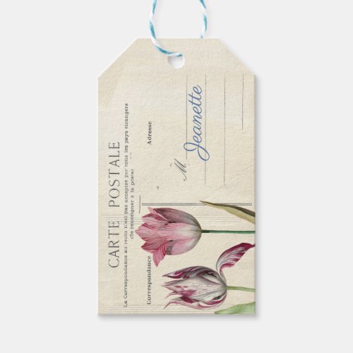 Vintage French Tulip Postcard Editable Gift Tag