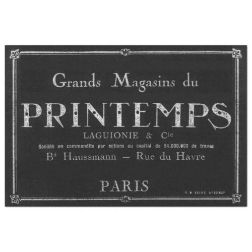 Vintage French Typography Black Decoupage Frame    Tissue Paper