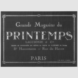 Vintage French Typography Black Decoupage Frame    Tissue Paper