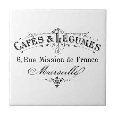 Vintage French Typography Cafes Et Legumes Ceramic Tile