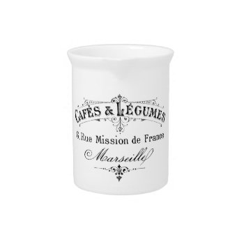 Vintage French Typography Cafes Et Legumes Drink Pitcher by VintageImagesOnline at Zazzle