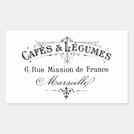 Vintage French Typography Cafes Et Legumes Rectangular Sticker