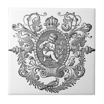 Vintage French Typography Cherub Design Tile by VintageImagesOnline at Zazzle