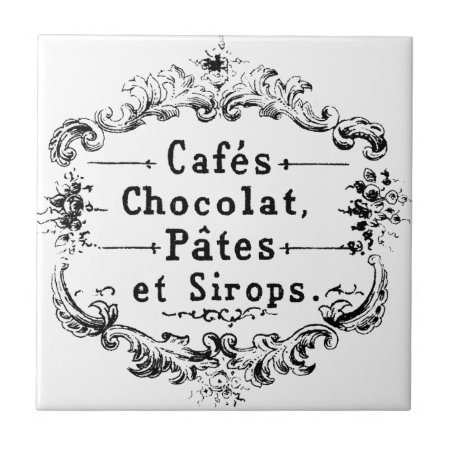 Vintage French  Typography Chocolate Design Ceramic Tile