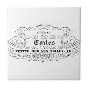 Vintage French Typography Cotton Toiles Ceramic Tile by VintageImagesOnline at Zazzle