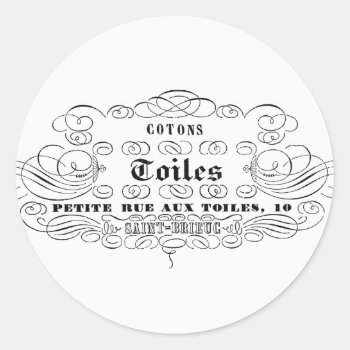 Vintage French Typography Cotton Toiles Classic Round Sticker by VintageImagesOnline at Zazzle