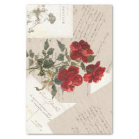 French Script Red Rose Floral Vintage Tissue Paper