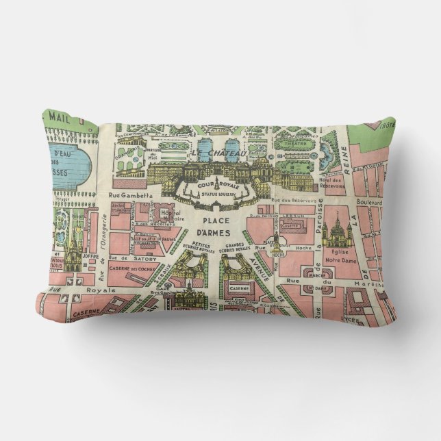 Vintage French Versailles illustration map Lumbar Pillow (Front)