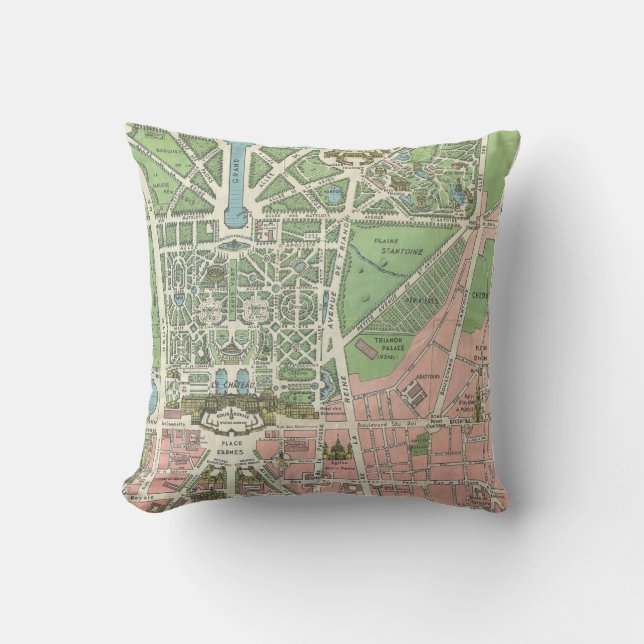 Vintage French Versailles illustration map Outdoor Pillow (Front)